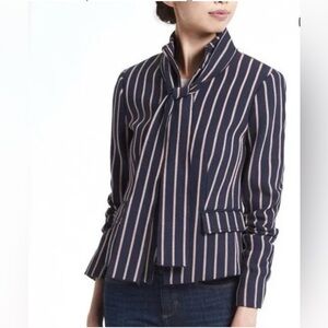 Banana Republic Zip Front Navy and Red Striped Blazer